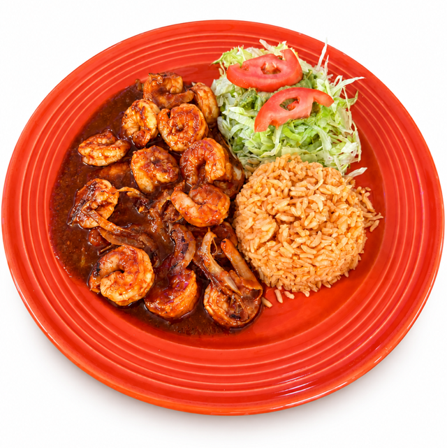 Camarones Diablos (Shrimp in Spicy Red Sauce).